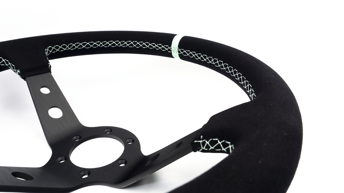 Grip Royal Club 350mm Deep Dish Steering Wheel w/ Black Suede Grip, Mint Stitching, And Mint TDC Stripe - GRSW - CLUB - S - BKMINT - TDCMINT - Subimods.com