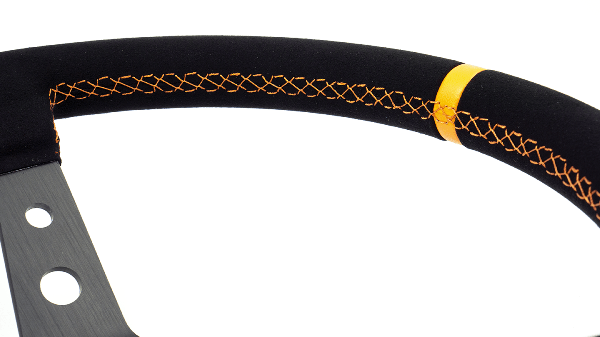 Grip Royal Club 350mm Deep Dish Steering Wheel w/ Black Suede Grip, Orange Stitching, And Orange TDC Stripe - GRSW - CLUB - S - BKOR - TDCOR - Subimods.com