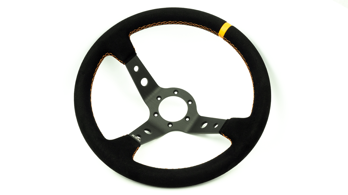 Grip Royal Club 350mm Deep Dish Steering Wheel w/ Black Suede Grip, Orange Stitching, And Orange TDC Stripe - GRSW - CLUB - S - BKOR - TDCOR - Subimods.com