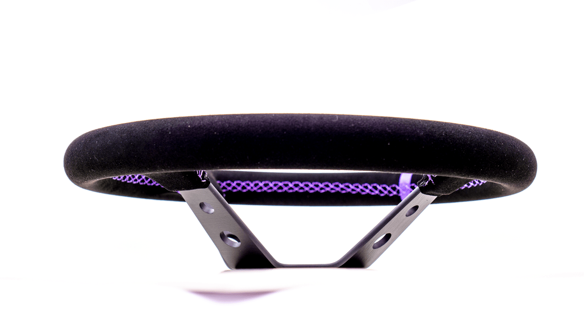 Grip Royal Club 350mm Deep Dish Steering Wheel w/ Black Suede Grip, Purple Stitching, And Purple TDC Stripe - GRSW - CLUB - S - BKPP - TDCPP - Subimods.com