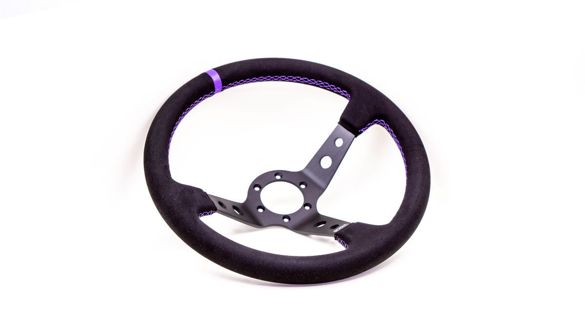 Grip Royal Club 350mm Deep Dish Steering Wheel w/ Black Suede Grip, Purple Stitching, And Purple TDC Stripe - GRSW - CLUB - S - BKPP - TDCPP - Subimods.com