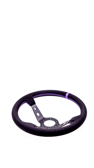 Grip Royal Club 350mm Deep Dish Steering Wheel w/ Black Suede Grip, Purple Stitching, And Purple TDC Stripe - GRSW - CLUB - S - BKPP - TDCPP - Subimods.com