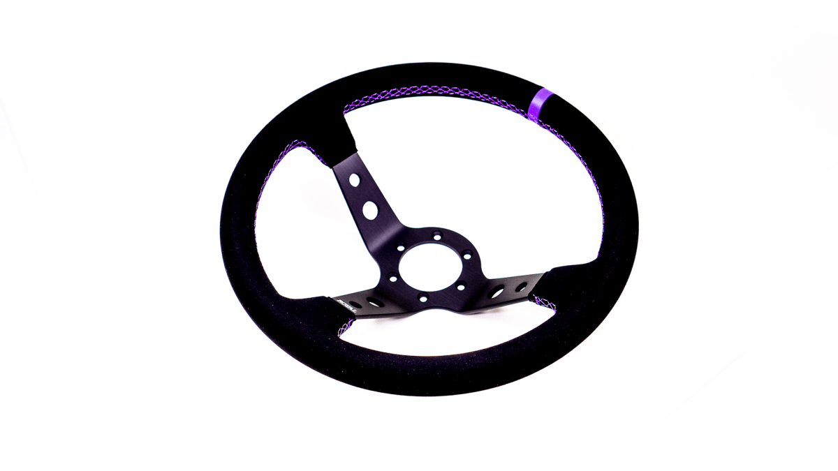 Grip Royal Club 350mm Deep Dish Steering Wheel w/ Black Suede Grip, Purple Stitching, And Purple TDC Stripe - GRSW - CLUB - S - BKPP - TDCPP - Subimods.com