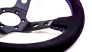 Grip Royal Club 350mm Deep Dish Steering Wheel w/ Black Suede Grip, Purple Stitching, And Purple TDC Stripe - GRSW - CLUB - S - BKPP - TDCPP - Subimods.com