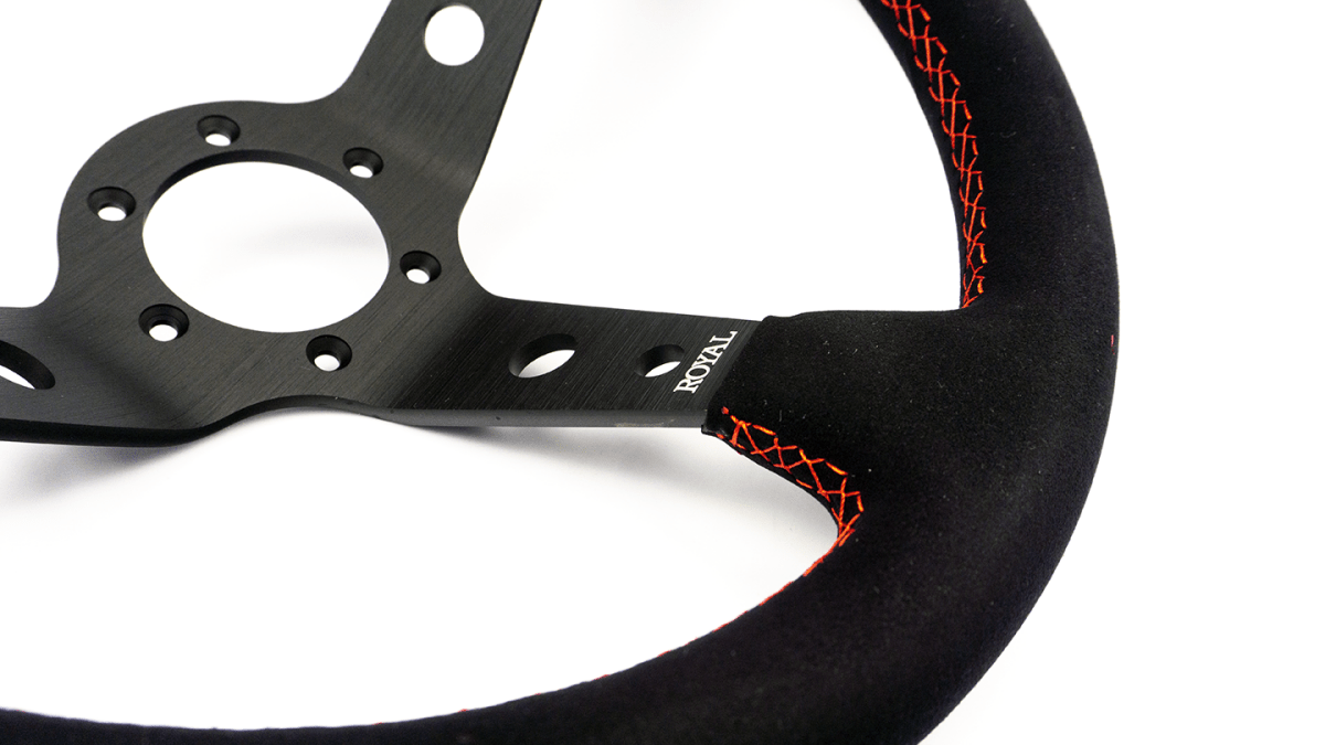 Grip Royal Club 350mm Deep Dish Steering Wheel w/ Black Suede Grip, Red Stitching, And Red TDC Stripe - GRSW - CLUB - S - BKRD - TDCRD - Subimods.com