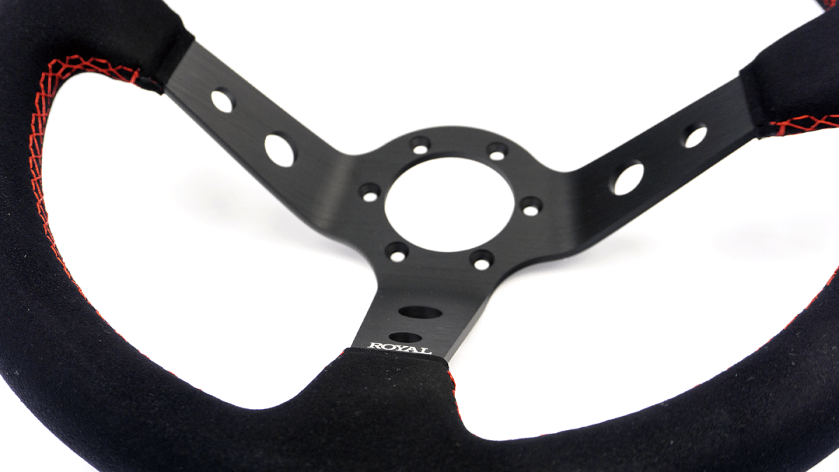 Grip Royal Club 350mm Deep Dish Steering Wheel w/ Black Suede Grip, Red Stitching, And Red TDC Stripe - GRSW - CLUB - S - BKRD - TDCRD - Subimods.com