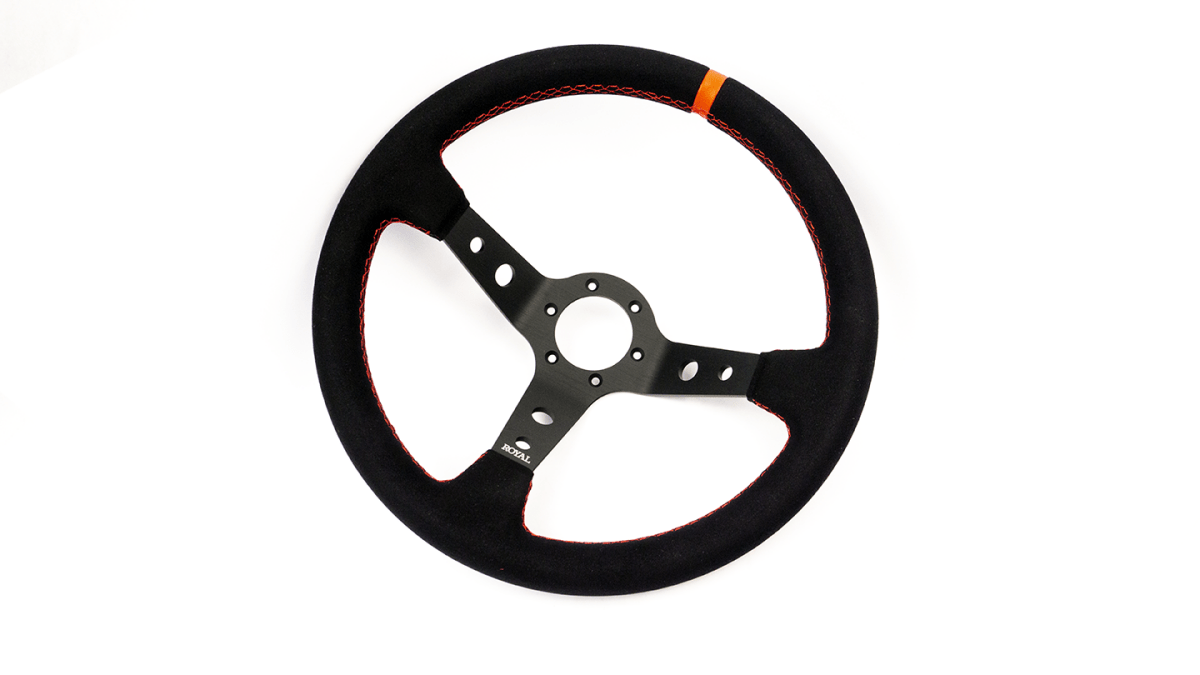 Grip Royal Club 350mm Deep Dish Steering Wheel w/ Black Suede Grip, Red Stitching, And Red TDC Stripe - GRSW - CLUB - S - BKRD - TDCRD - Subimods.com