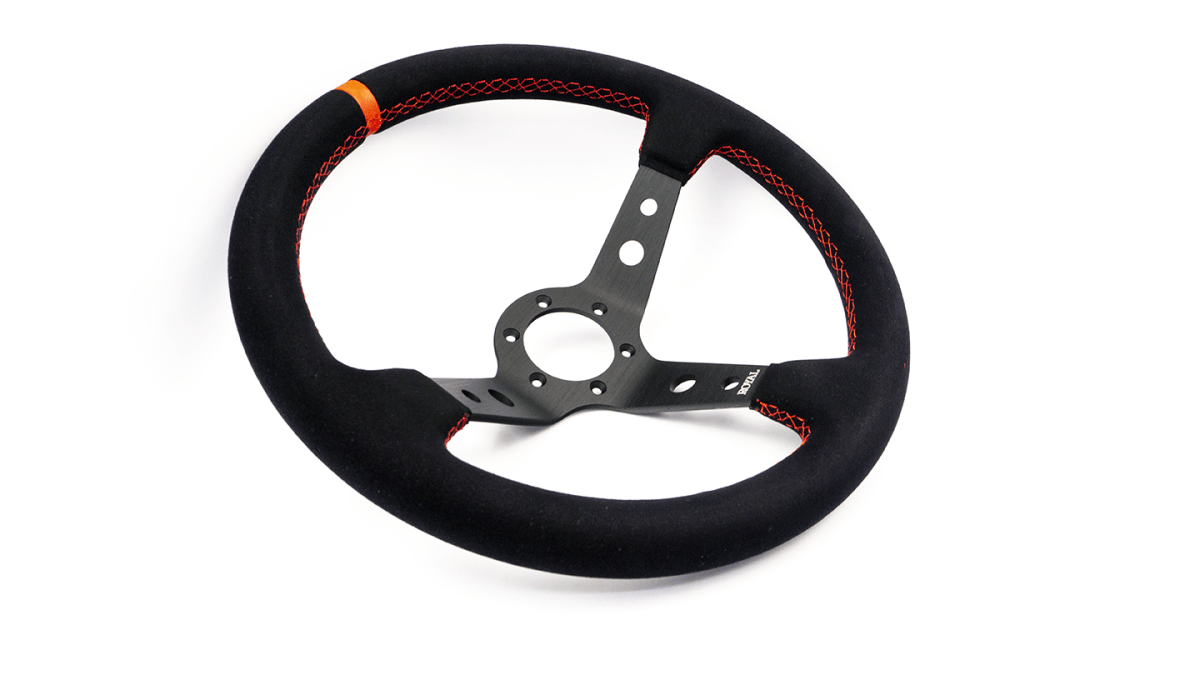 Grip Royal Club 350mm Deep Dish Steering Wheel w/ Black Suede Grip, Red Stitching, And Red TDC Stripe - GRSW - CLUB - S - BKRD - TDCRD - Subimods.com