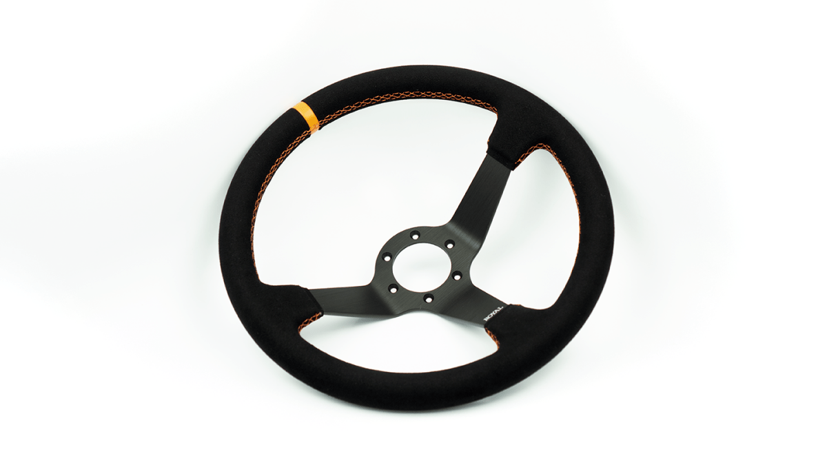 Grip Royal Club Solid 350mm Deep Dish Steering Wheel w/ Black Suede Grip, Orange Stitching, and Orange TDC Stripe - GRSW - CLUBSOL - S - BKOR - TDCOR - Subimods.com