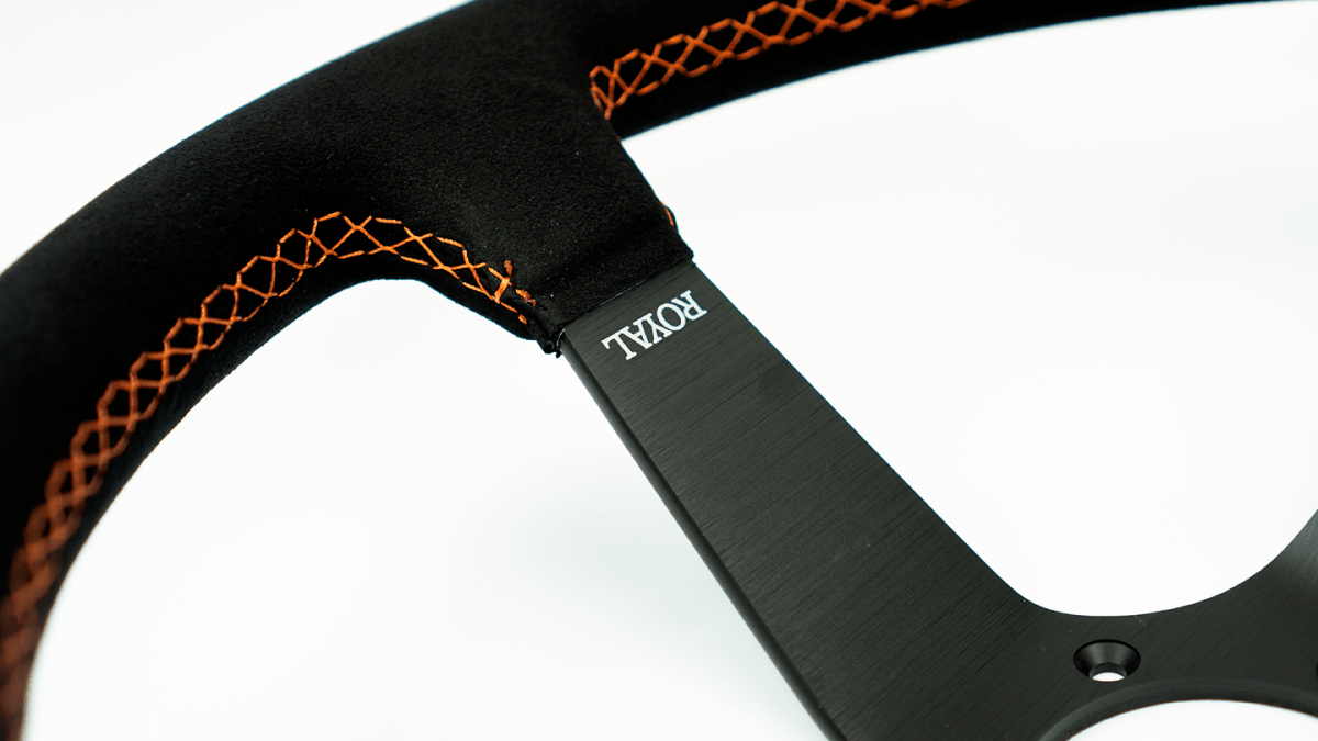 Grip Royal Club Solid 350mm Deep Dish Steering Wheel w/ Black Suede Grip, Orange Stitching, and Orange TDC Stripe - GRSW - CLUBSOL - S - BKOR - TDCOR - Subimods.com