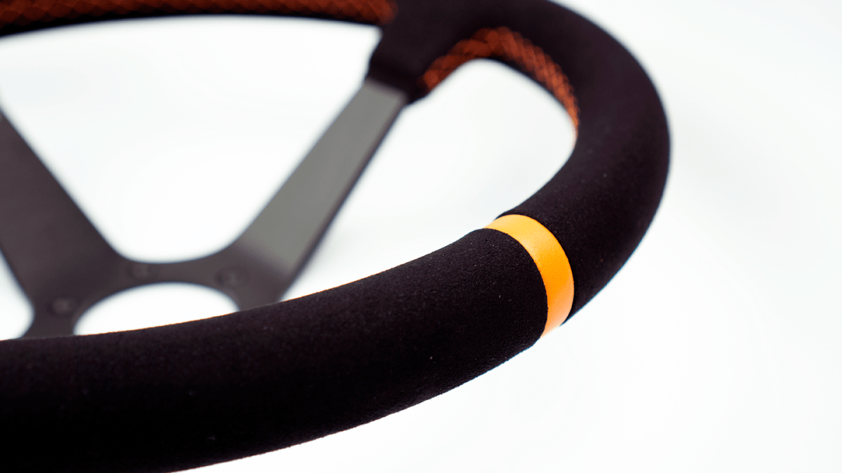 Grip Royal Club Solid 350mm Deep Dish Steering Wheel w/ Black Suede Grip, Orange Stitching, and Orange TDC Stripe - GRSW - CLUBSOL - S - BKOR - TDCOR - Subimods.com