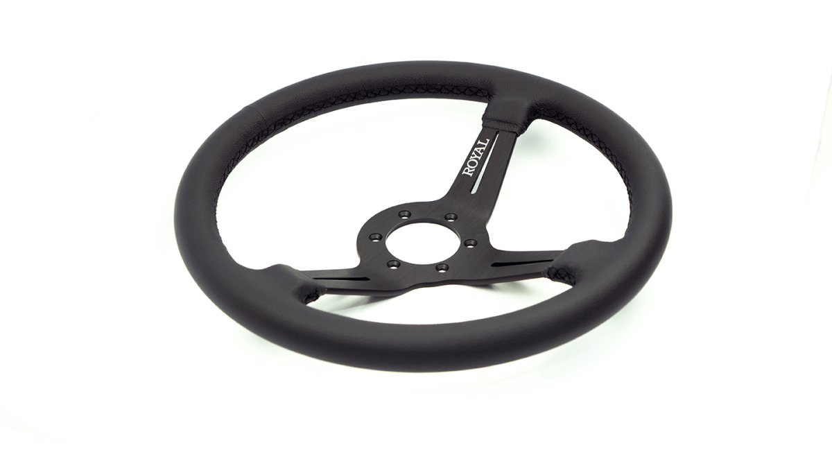 Grip Royal Knight II 350mm Deep Dish Steering Wheel w/ Leather Grip - GRSW - KNT2 - L - BKBK - Subimods.com