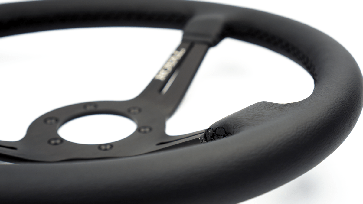 Grip Royal Knight II 350mm Deep Dish Steering Wheel w/ Leather Grip - GRSW - KNT2 - L - BKBK - Subimods.com