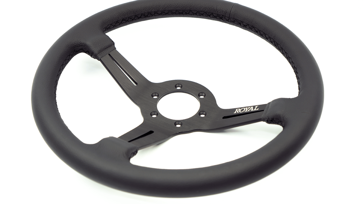 Grip Royal Knight II 350mm Deep Dish Steering Wheel w/ Leather Grip - GRSW - KNT2 - L - BKBK - Subimods.com