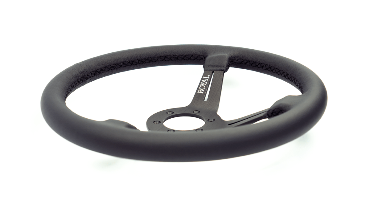Grip Royal Knight II 350mm Deep Dish Steering Wheel w/ Leather Grip - GRSW - KNT2 - L - BKBK - Subimods.com