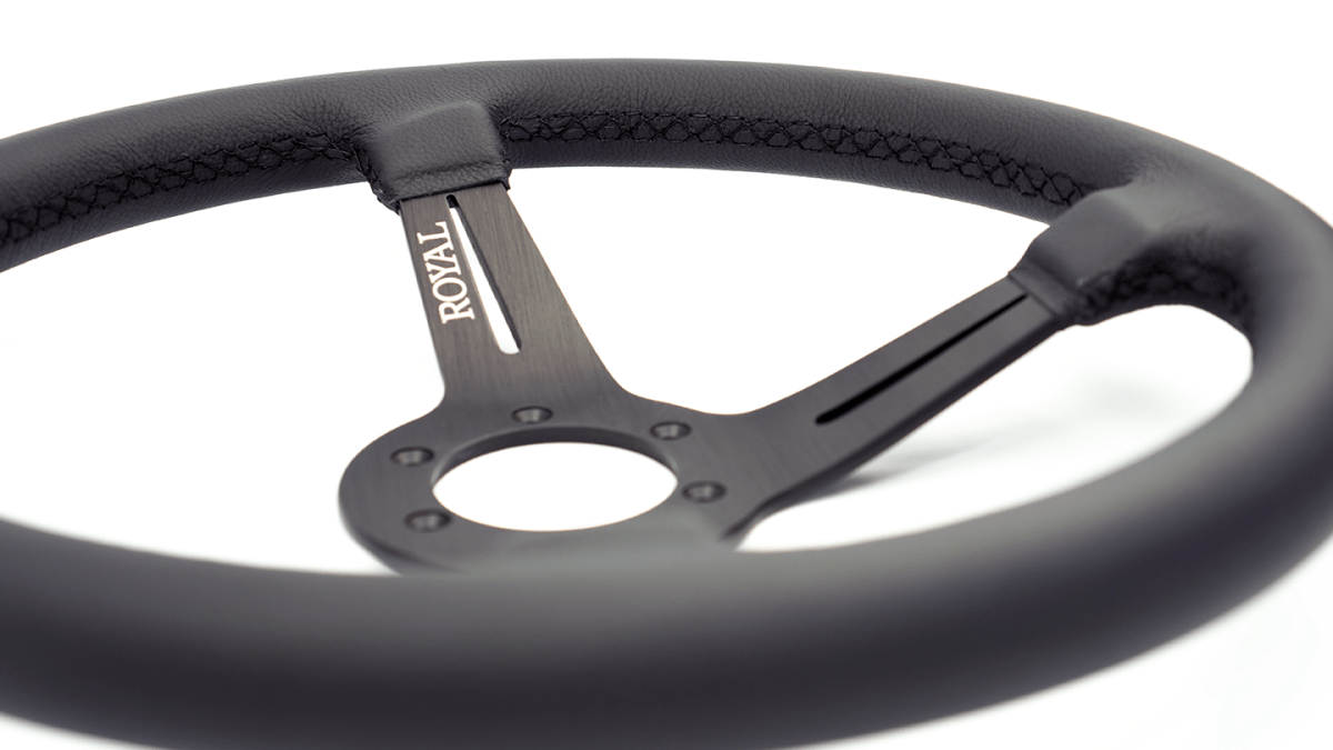 Grip Royal Knight II 350mm Deep Dish Steering Wheel w/ Leather Grip - GRSW - KNT2 - L - BKBK - Subimods.com