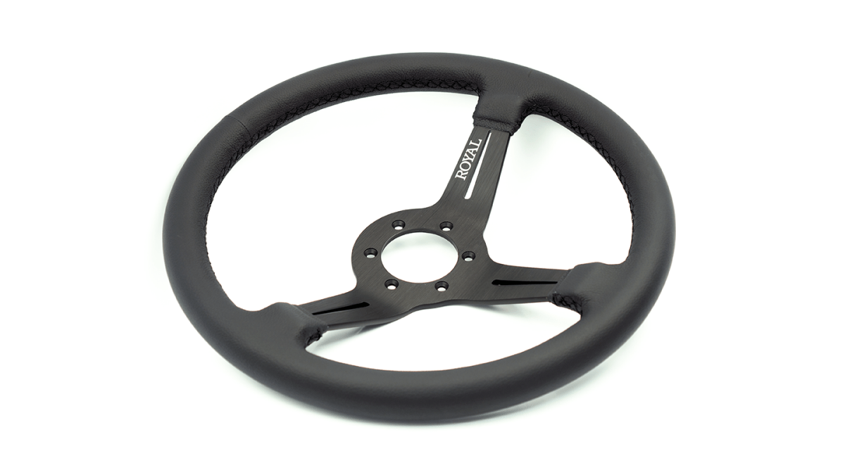Grip Royal Knight II 350mm Deep Dish Steering Wheel w/ Leather Grip - GRSW - KNT2 - L - BKBK - Subimods.com