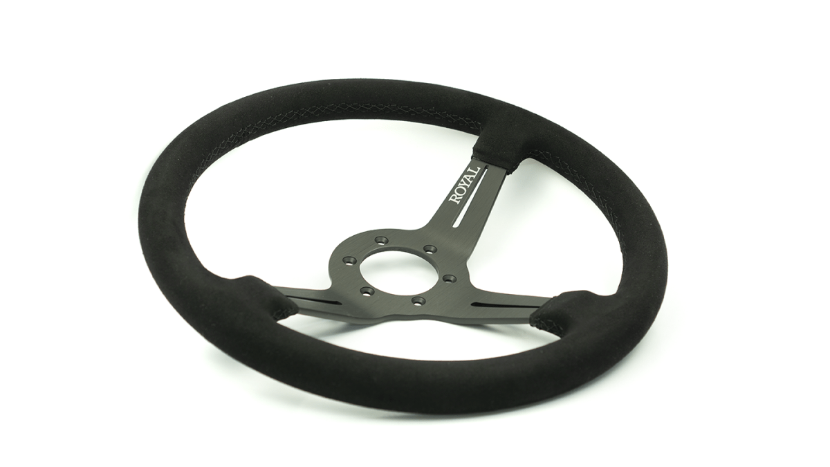 Grip Royal Knight II 350mm Deep Dish Steering Wheel w/ Synthetic Suede Grip - GRSW - KNT2 - S - BKBK - Subimods.com