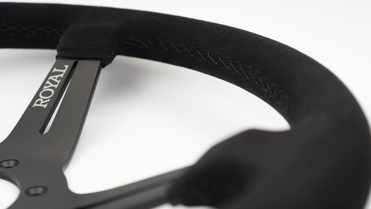 Grip Royal Knight II 350mm Deep Dish Steering Wheel w/ Synthetic Suede Grip - GRSW - KNT2 - S - BKBK - Subimods.com