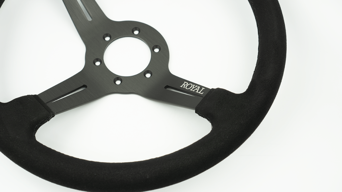 Grip Royal Knight II 350mm Deep Dish Steering Wheel w/ Synthetic Suede Grip - GRSW - KNT2 - S - BKBK - Subimods.com