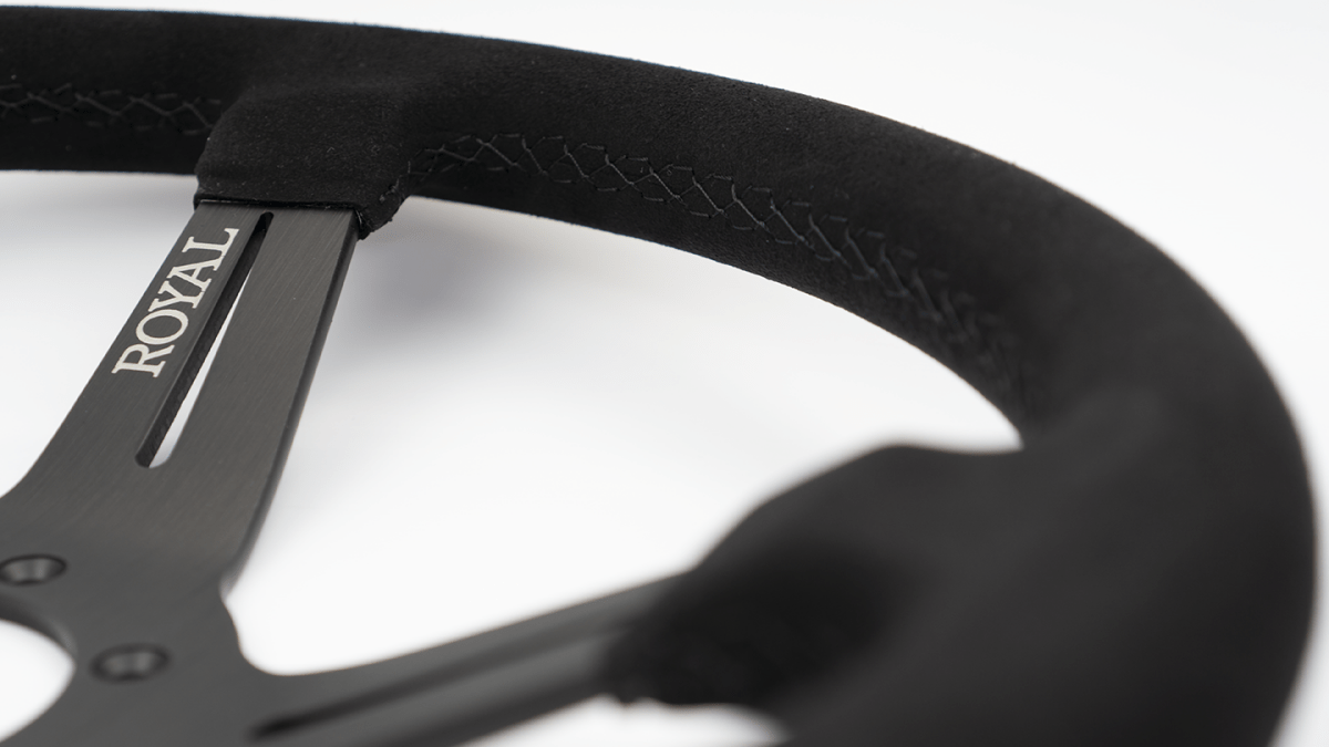 Grip Royal Knight II 350mm Deep Dish Steering Wheel w/ Synthetic Suede Grip - GRSW - KNT2 - S - BKBK - Subimods.com