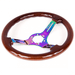 Grip Royal Mew 350mm Deep Dish Steering Wheel w/ Woodgrain Grip and Neochrome Center - GRSW - WD - MEW - Subimods.com