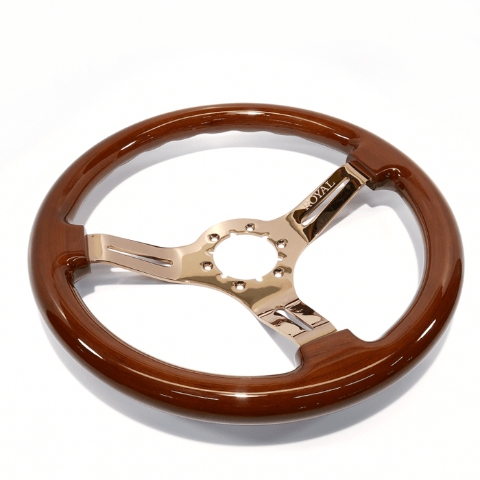 Grip Royal Penny 350mm Deep Dish Steering Wheel w/ Woodgrain Grip and Copper Chrome Center - GRSW - WD - PENNY - Subimods.com
