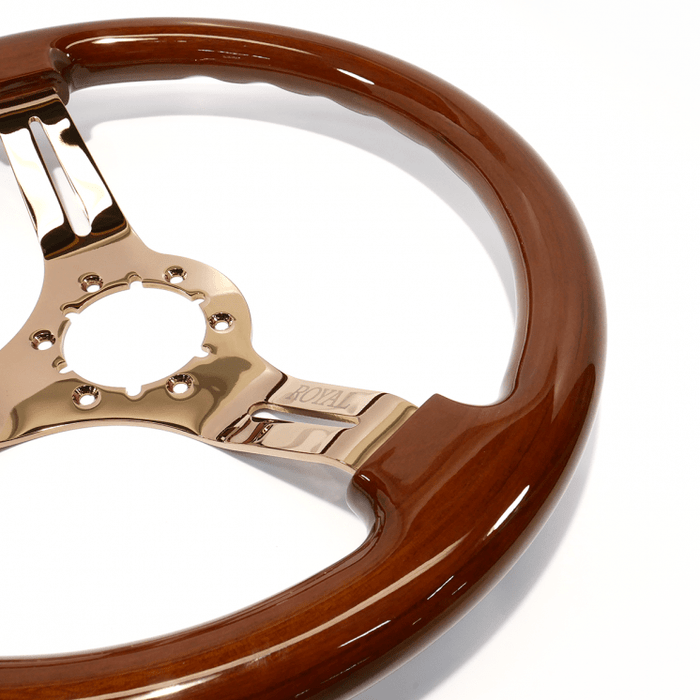 Grip Royal Penny 350mm Deep Dish Steering Wheel w/ Woodgrain Grip and Copper Chrome Center - GRSW - WD - PENNY - Subimods.com
