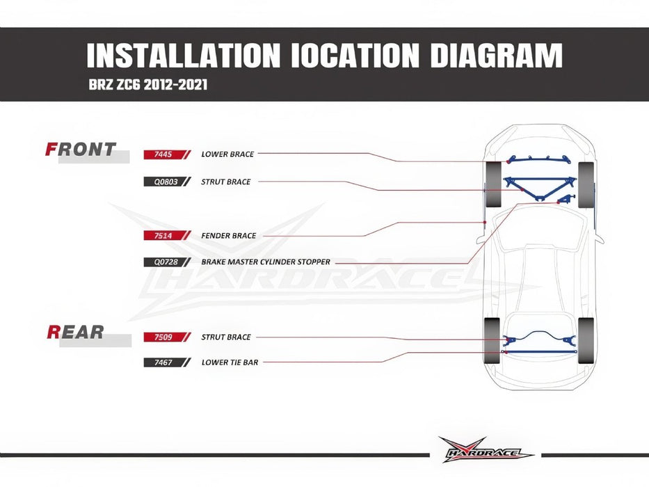 Hardrace Front Lower Brace Fits Most Subaru Models - HR-7445 - Subimods.com