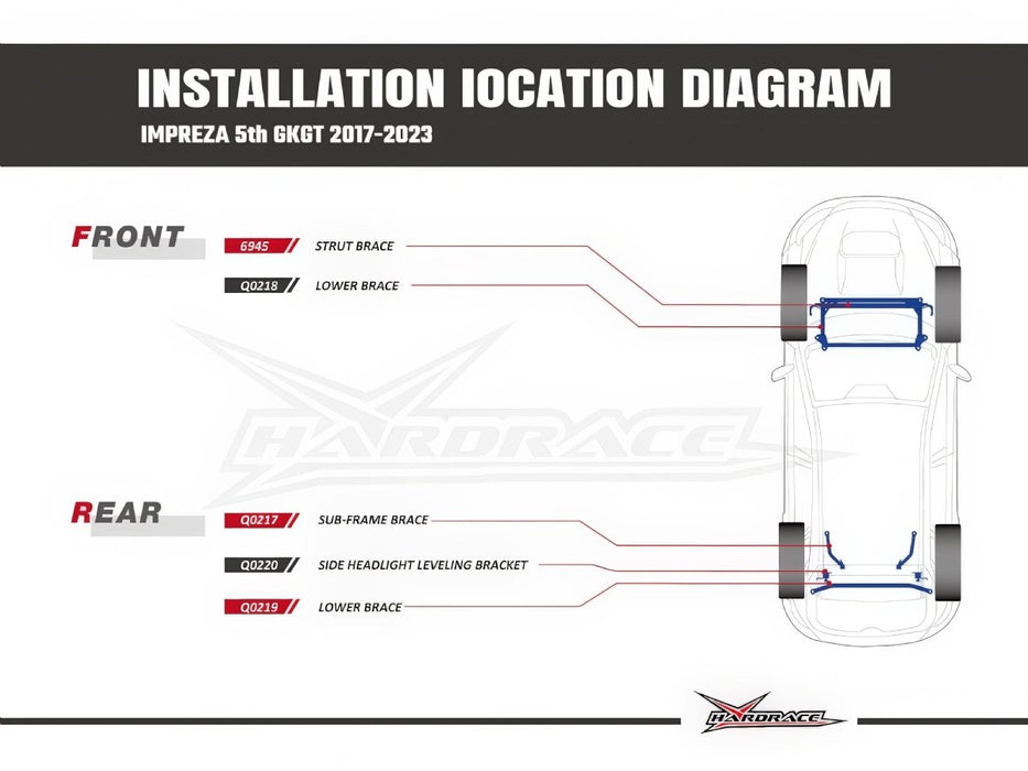 Hardrace Front Strut Brace 2017-2022 Crosstrek / 2017-2023 Impreza / 2018-2023 Forester - HR-6945 - Subimods.com
