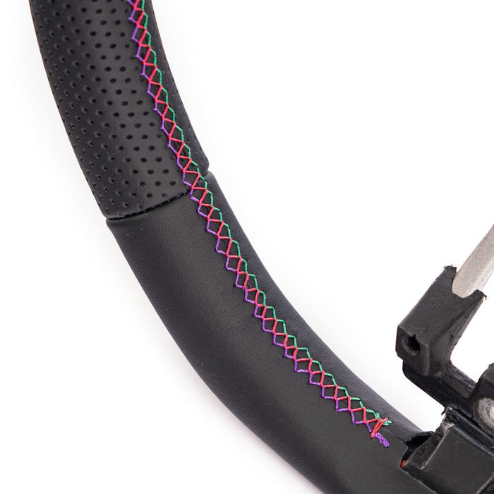 HKS Direct Fit Steering Wheel Black Smooth Leather w/ Perforated Grip, Oil Slick Stitching, and Embroidered HKS Logo 2015 - 2021 WRX / 2015 - 2021 STI - 51999-AF002 - Subimods.com