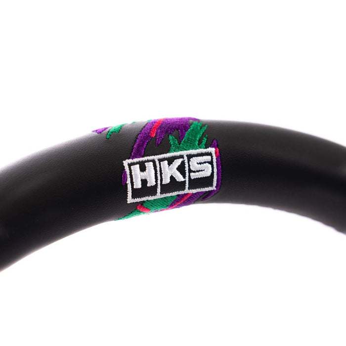 HKS Direct Fit Steering Wheel Black Smooth Leather w/ Perforated Grip, Oil Slick Stitching, and Embroidered HKS Logo 2017 - 2025 BRZ / 2022 - 2025 GR86 / 2017 - 2020 GT86 - 51999-AT004 - Subimods.com