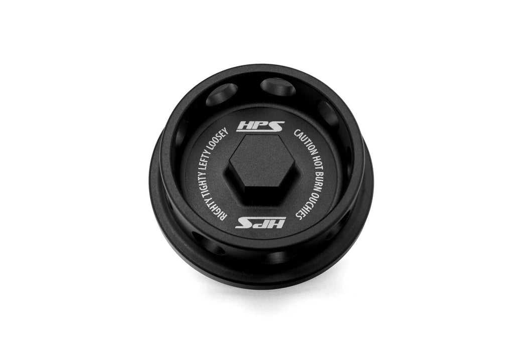 HPS Performance Billet Aluminum Oil Cap Black Most Subaru Models - 5269-106WB - Subimods.com