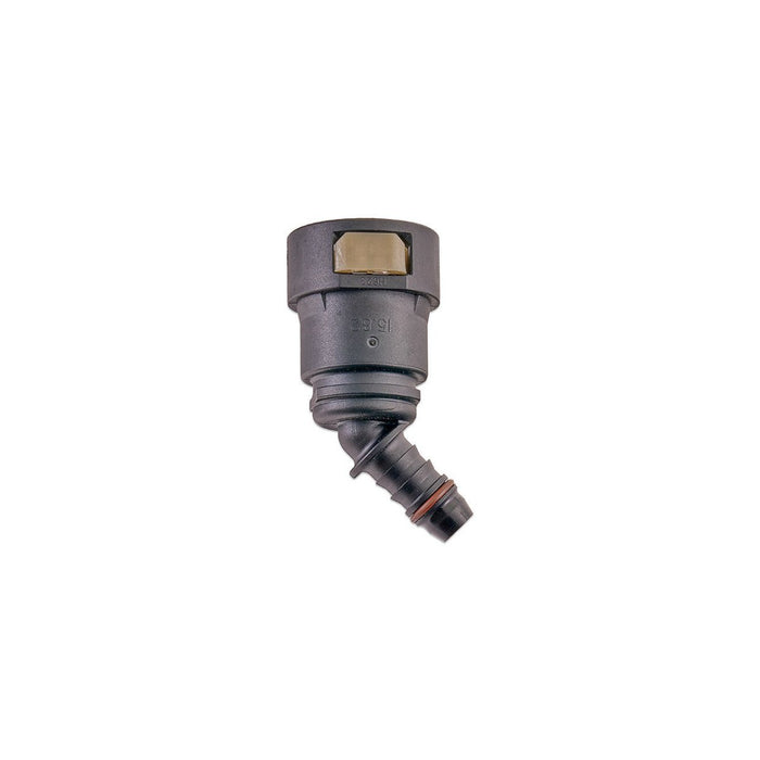 IAG 5/8" SAE Quick Connect Female to 3/8" Hose Barb Angled (135 / 45 Degrees) - RPL-FIT-03800 - Subimods.com