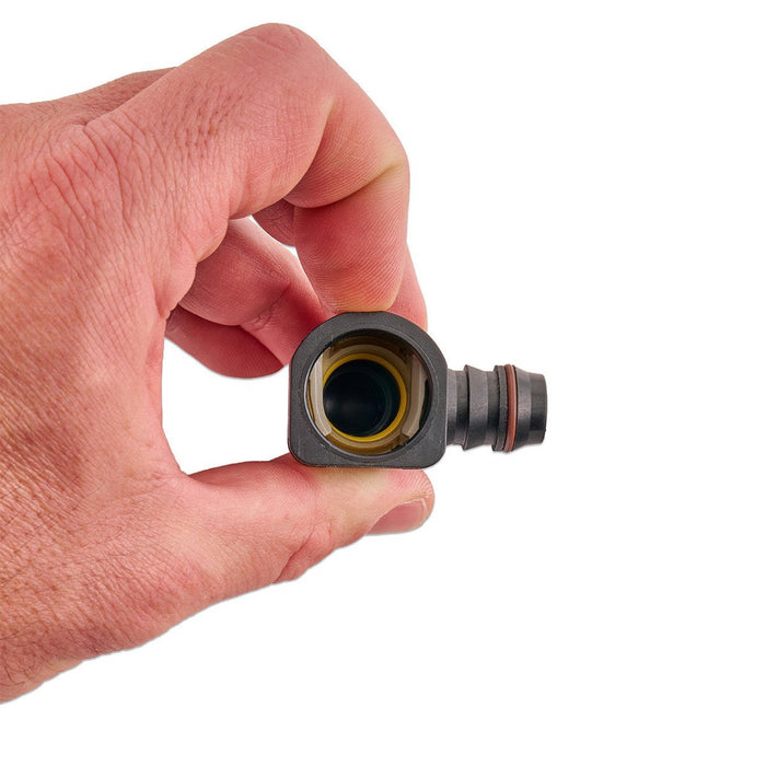 IAG 5/8" SAE Quick Connect Female to 5/8" Hose Barb Right Angled (90°) - RPL-FIT-05801 - Subimods.com