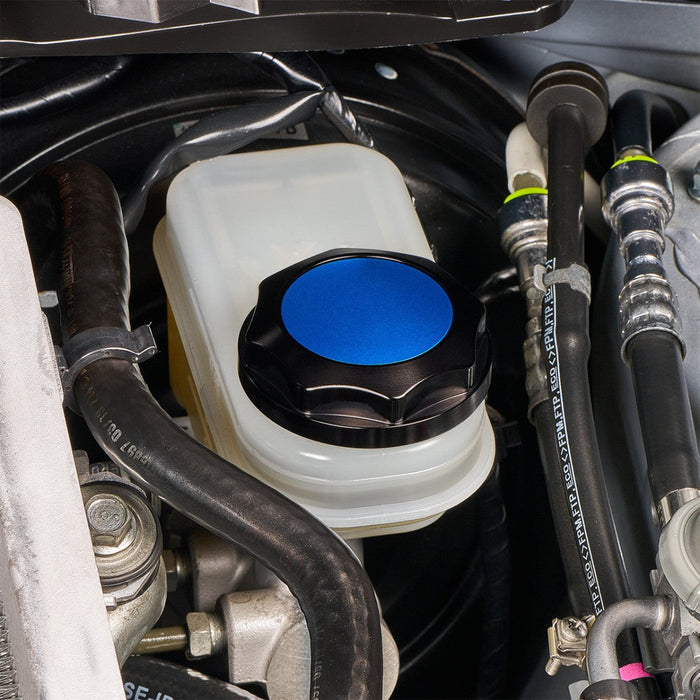 IAG Performance Revolve Brake Fluid Reservoir Cap Black w/ Blue Accent 2002 - 2024 WRX / 2004 - 2021 STI / 2013 - 2024 BRZ / 2005 - 2009 Legacy GT / 2004 - 2008 Forester XT - IAG - ACC - 5302BKBL - Subimods.com