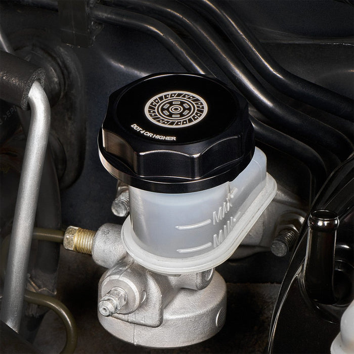 IAG Performance Revolve Clutch Fluid Reservoir Cap Black w/ Black Accent 2002 - 2024 WRX / 2004 - 2021 STI / 2013 - 2024 BRZ / 2005 - 2009 Legacy GT / 2004 - 2008 Forester XT - IAG - ACC - 5303BKBK - Subimods.com