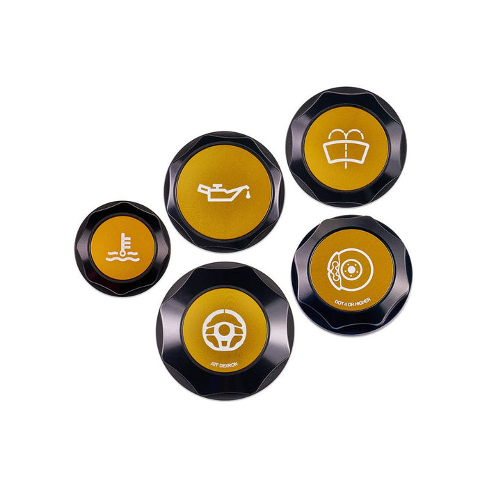 IAG Performance Revolve Engine Bay Dress Up Cap Kit Black w/ Gold Accent 2015 - 2021 STI - IAG - ACC - 5404BKGD - Subimods.com