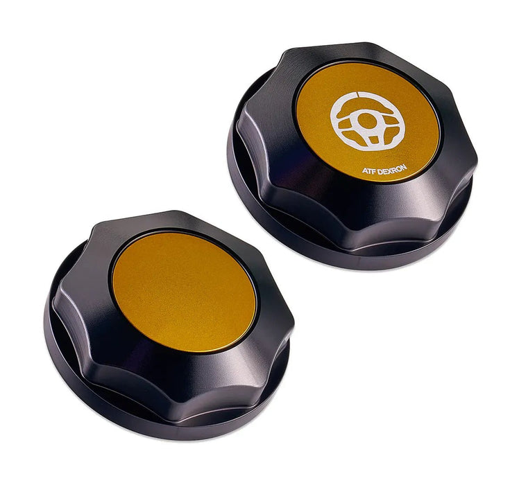 IAG Performance Revolve Engine Bay Dress Up Cap Kit Black w/ Gold Accent 2015 - 2021 STI - IAG - ACC - 5404BKGD - Subimods.com