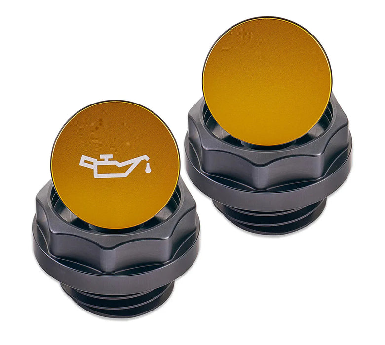 IAG Performance Revolve Engine Bay Dress Up Cap Kit Black w/ Gold Accent 2015 - 2021 WRX - IAG - ACC - 5403BKGD - Subimods.com