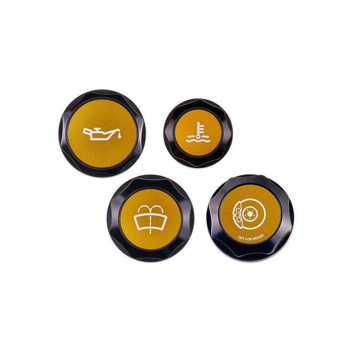 IAG Performance Revolve Engine Bay Dress Up Cap Kit Black w/ Gold Accent 2015 - 2021 WRX - IAG - ACC - 5403BKGD - Subimods.com