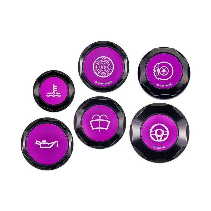 IAG Performance Revolve Engine Bay Dress Up Cap Kit Black w/ Purple Accent 2008 - 2014 WRX / 2008 - 2014 STI / 2005 - 2009 Legacy GT - IAG - ACC - 5402BKPR - Subimods.com