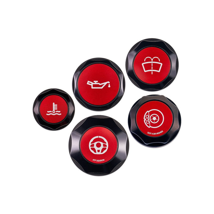 IAG Performance Revolve Engine Bay Dress Up Cap Kit Black w/ Red Accent 2015 - 2021 STI - IAG - ACC - 5404BKRD - Subimods.com