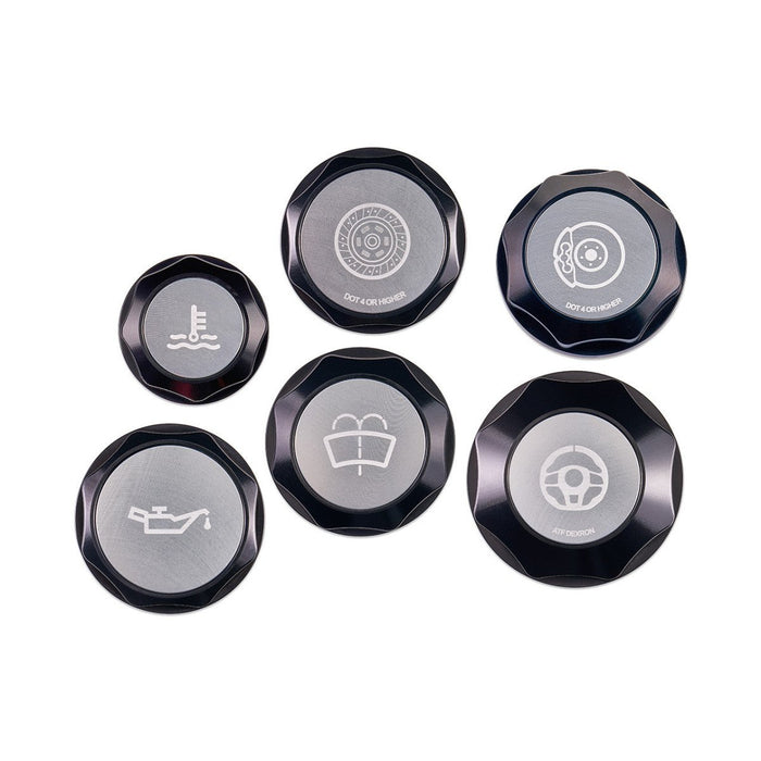 IAG Performance Revolve Engine Bay Dress Up Cap Kit Black w/ SIlver Accent 2002 - 2007 WRX / 2004 - 2007 STI / 2004 - 2008 Forester XT - IAG - ACC - 5401BKSL - Subimods.com