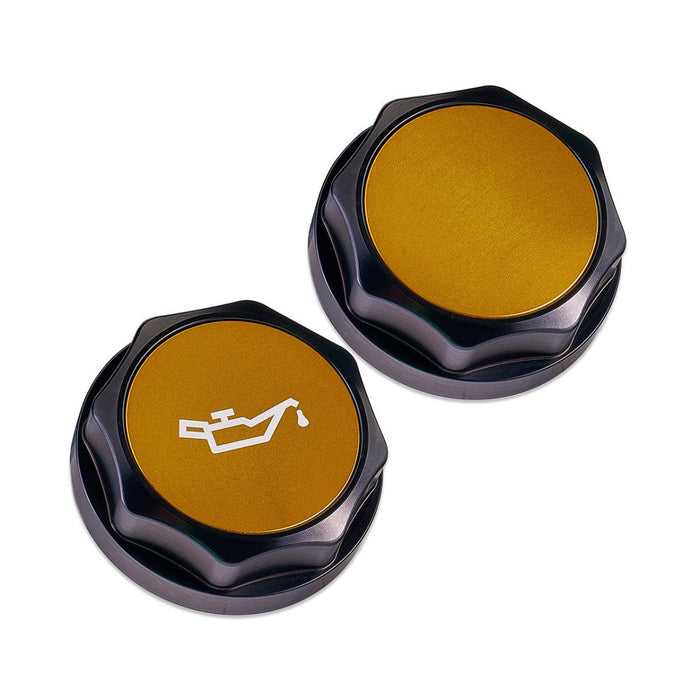 IAG Performance Revolve Engine Oil Cap Black w/ Gold Accent 2002 - 2024 WRX / 2004 - 2021 STI / 2013 - 2024 BRZ / 2005 - 2009 Legacy GT / 2004 - 2008 Forester XT - IAG - ACC - 5301BKGD - Subimods.com