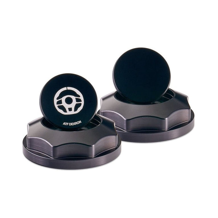 IAG Performance Revolve Power Steering Reservoir Cap Black w/ Black Accent 02-07 WRX / 04-07 STI / 04-08 Forester XT - IAG-ACC-5306BKBK - Subimods.com
