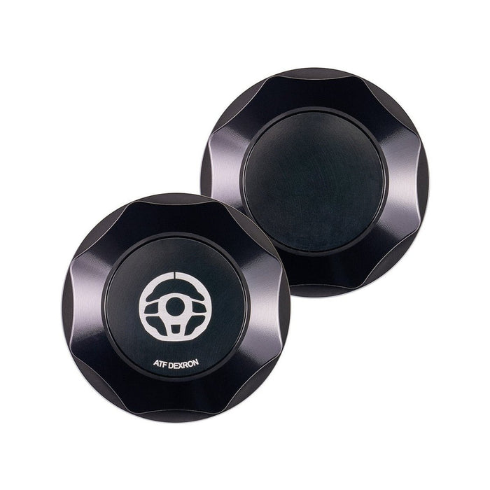 IAG Performance Revolve Power Steering Reservoir Cap Black w/ Black Accent 02-07 WRX / 04-07 STI / 04-08 Forester XT - IAG-ACC-5306BKBK - Subimods.com