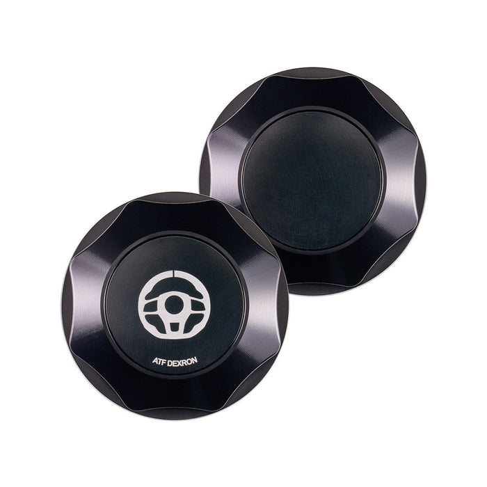 IAG Performance Revolve Power Steering Reservoir Cap Black w/ Black Accent 2002 - 2024 WRX / 2004 - 2021 STI / 2013 - 2024 BRZ / 2005 - 2009 Legacy GT / 2004 - 2008 Forester XT - IAG - ACC - 5306BKBK - Subimods.com
