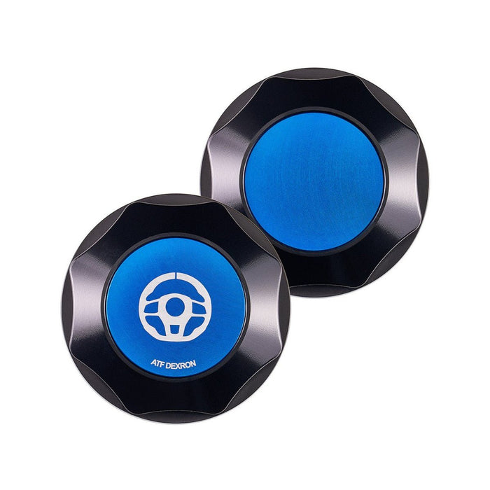 IAG Performance Revolve Power Steering Reservoir Cap Black w/ Blue Accent 02-07 WRX / 04-07 STI / 04-08 Forester XT - IAG-ACC-5306BKLK - Subimods.com