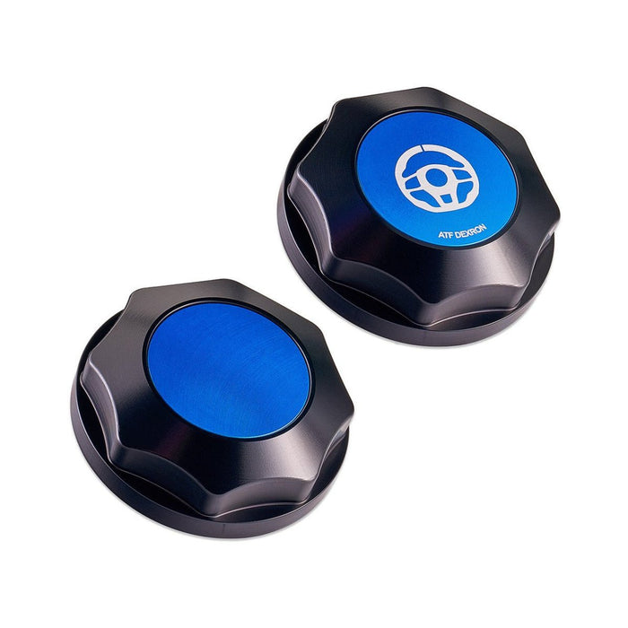IAG Performance Revolve Power Steering Reservoir Cap Black w/ Blue Insert 08-14 WRX / 08-21 STI / 05-09 Legacy GT - IAG-ACC-5307BKBL - Subimods.com